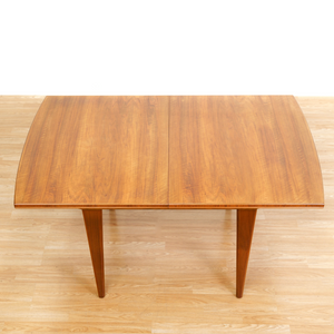 MID CENTURY ENGLISH WALNUT EXTENDING DINING TABLE BY ALFRED COX