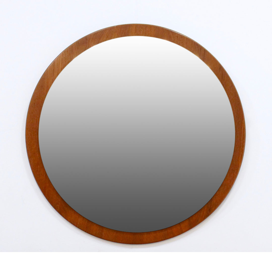 ROUND TEAK 1960S WALL MIRROR