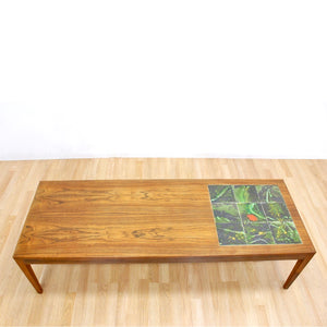 LARGE MID CENTURY DANISH DESIGN ROSEWOOD AND TILE COFFEE TABLE