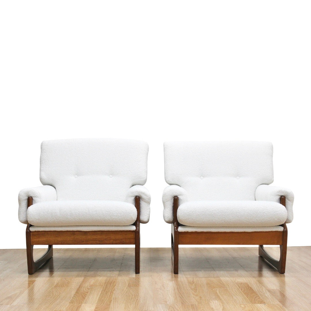 PAIR OF MID CENTURY LOUNGE CHAIRS IN BOUCLE